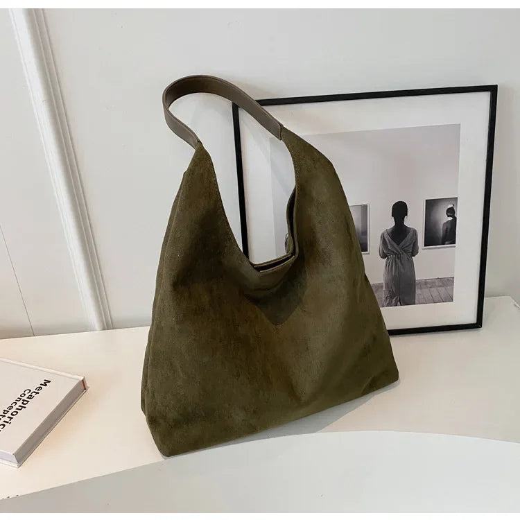 Vintage Soft Suede   Shoulder Bag - Large Capacity Tote
